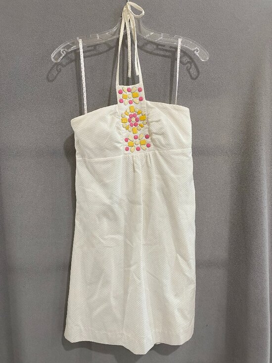Lilly Pulitzer Dresses & Skirts - Lilly Pulitzer White Halter Dress Size 6 Embellished Beaded Neckline Cotton